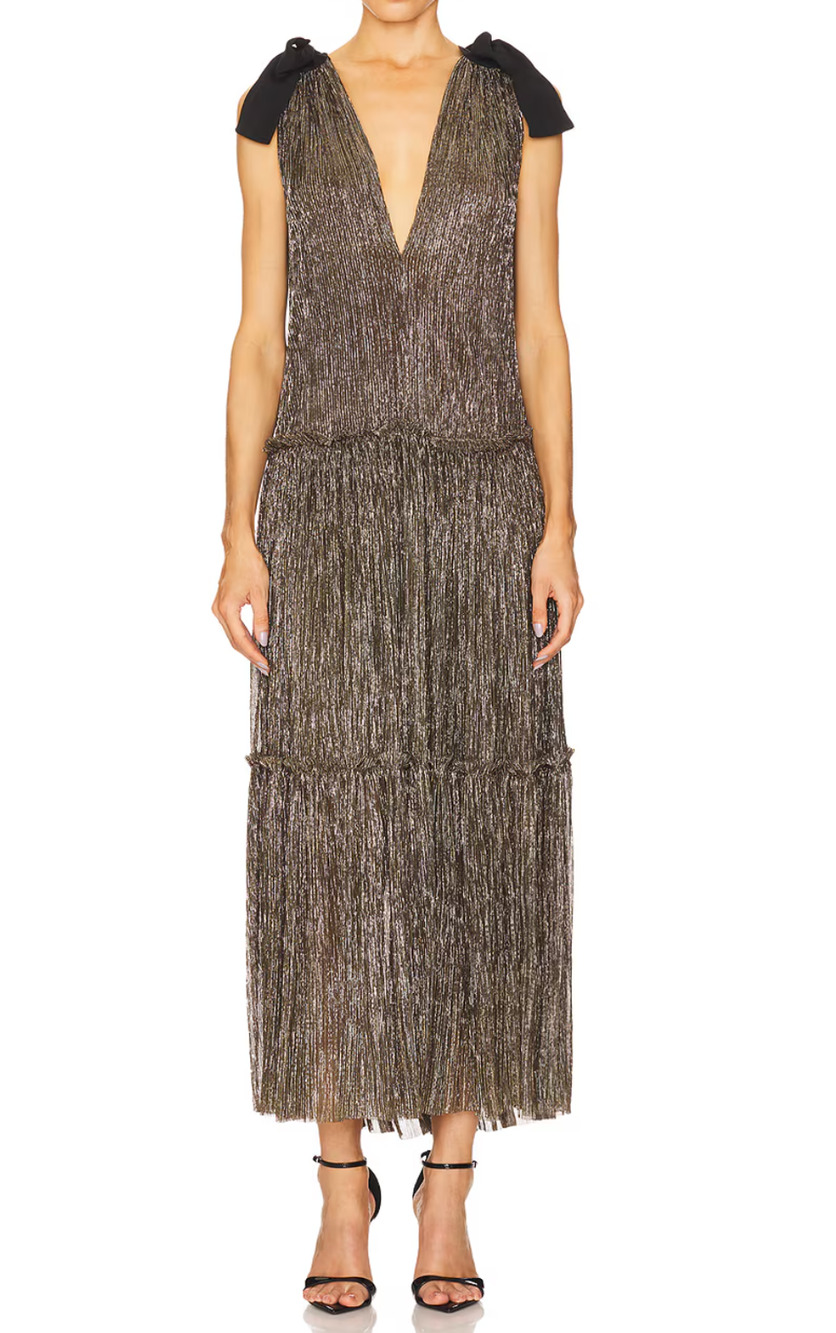 Sabina Musayev Metallic Tan Ray Dress Size XS